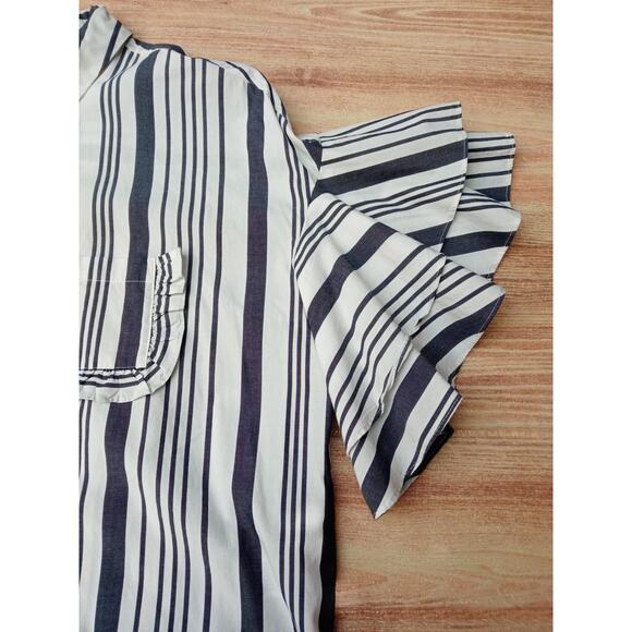 A New Day Women's Blouse Top Button Front Short Sleeve White/Black Size Medium - Picture 3 of 9